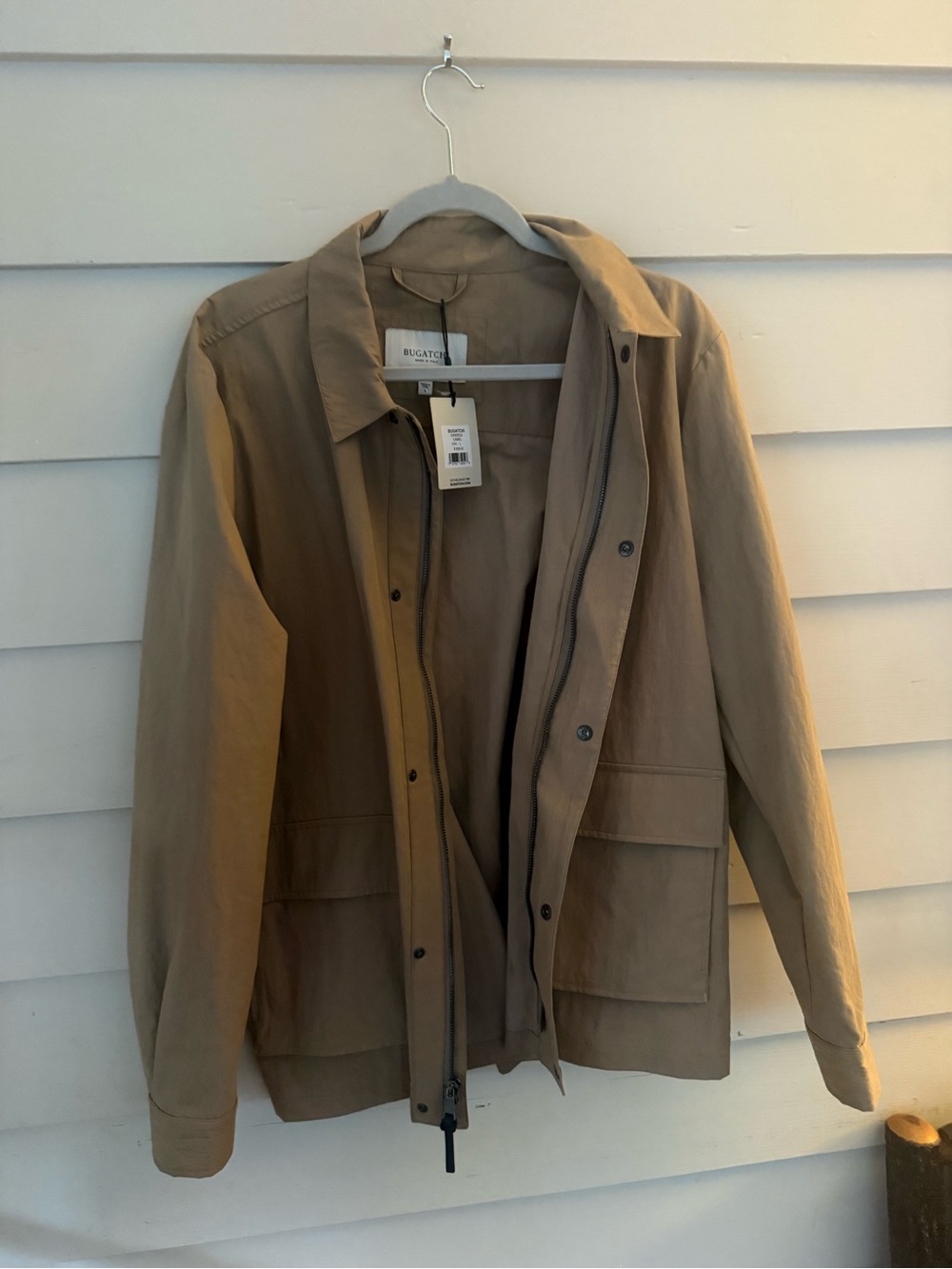 Bugatchi Beige Utility Field Jacket Full Zip Snap Front Men’s Size L